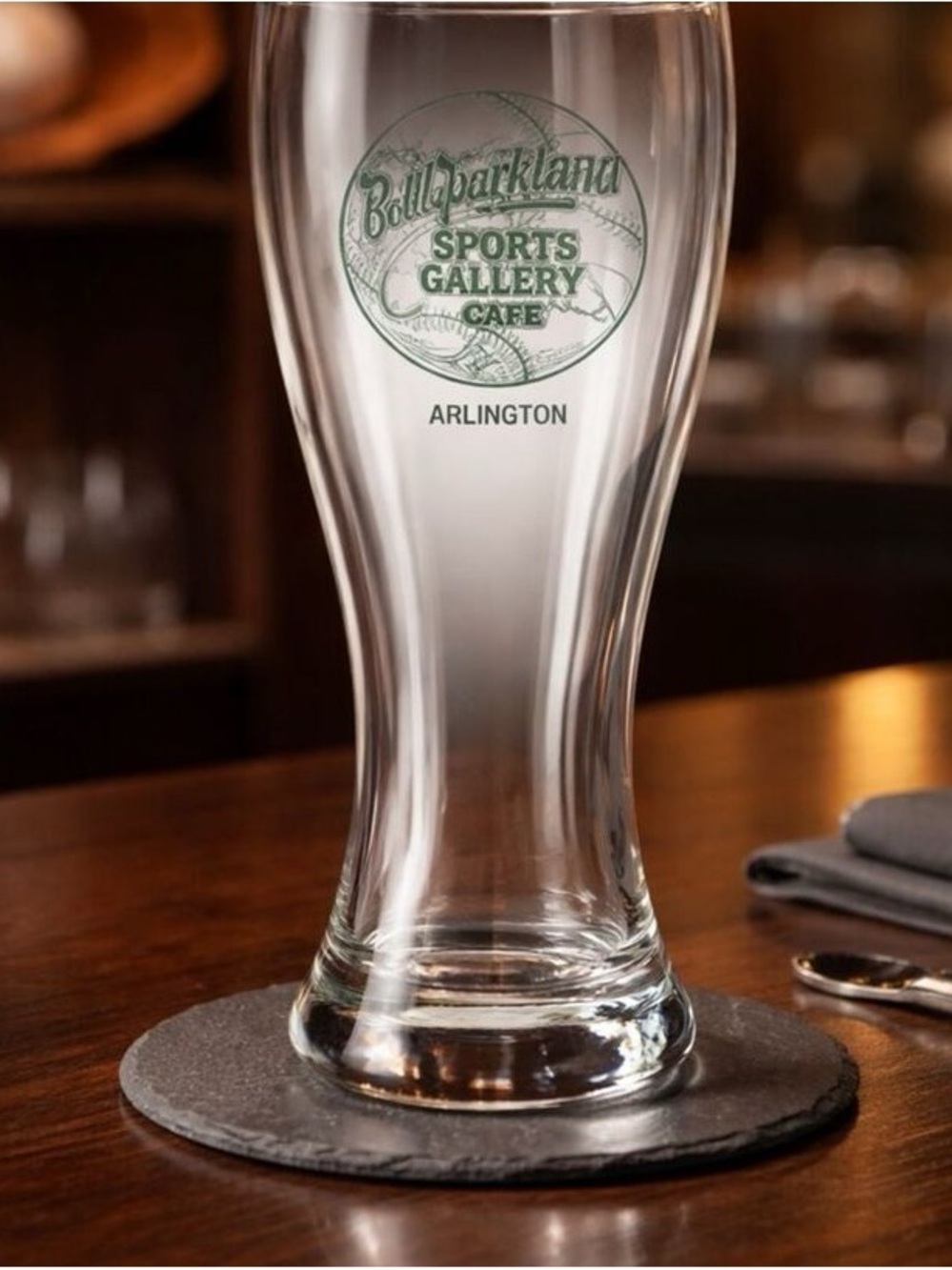 Arlington Pilsner Glass - Clear with Green Logo